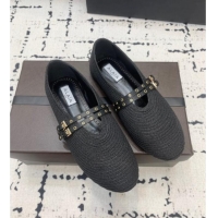 ​Low Cost Alaia Ballet Flats in Raffia Straw with Double Buckle Strap 0810 Black 2024