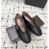 Promotional Alaia Ballet Flats in Calfskin Leather with Double Buckle Strap 0810 Black 2024