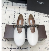 Luxury Discount Alaia Ballet Flats in Calfskin Leather with Double Buckle Strap 0810 White 2024