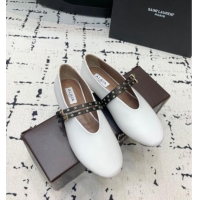 Luxury Discount Alaia Ballet Flats in Calfskin Leather with Double Buckle Strap 0810 White 2024
