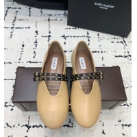 ​Good Taste Alaia Ballet Flats in Calfskin Leather with Double Buckle Strap 0810 Beige 2024