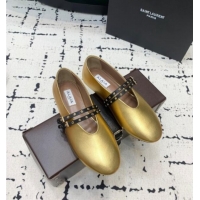 ​Good Looking Alaia Ballet Flats in Calfskin Leather with Double Buckle Strap 0810 Gold 2024