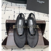 Promotional Alaia Ballet Flats in Fishnet with Double Buckle Strap 0810 Black 2024