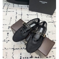 Promotional Alaia Ballet Flats in Fishnet with Double Buckle Strap 0810 Black 2024