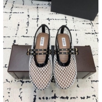 Shop Discount Alaia Ballet Flats in Fishnet with Double Buckle Strap 0810 White 2024