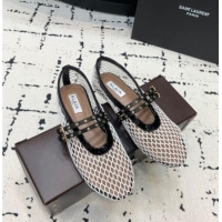 Shop Discount Alaia Ballet Flats in Fishnet with Double Buckle Strap 0810 White 2024
