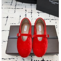 ​Top Grade Alaia Ballet Flats in Velvet AL100801 Red 2024