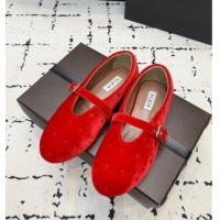 ​Top Grade Alaia Ballet Flats in Velvet AL100801 Red 2024