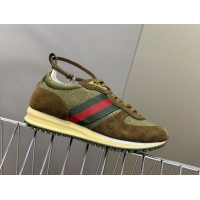 Best Product Gucci Women's Re-Motion Sneakers with Ankle Strap in GG Canvas and Suede Dark Green 832918