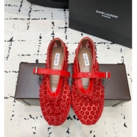 Popular Style Alaia Ballet Flats in Fishnet and Patent Leather with Pyramid Studs AL053101 Red 2024