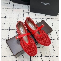 Popular Style Alaia Ballet Flats in Fishnet and Patent Leather with Pyramid Studs AL053101 Red 2024