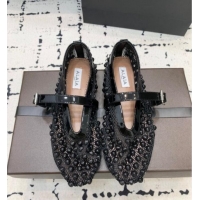 ​Luxury Discount Alaia Ballet Flats in Fishnet and Patent Leather with Pyramid Studs AL053101 Black 2024