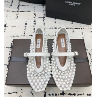 Best Product Alaia Ballet Flats in Fishnet and Patent Leather with Pyramid Studs AL053101 White 2024