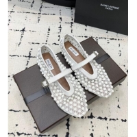 Best Product Alaia Ballet Flats in Fishnet and Patent Leather with Pyramid Studs AL053101 White 2024
