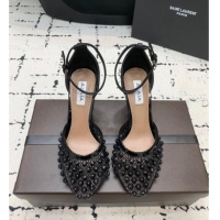 Promotional Alaia High Heel Pumps 9.5cm in Fishnet and Patent Leather with Pyramid Studs AL10080 Black 2024