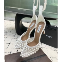 Most Popular Alaia High Heel Pumps 9.5cm in Fishnet and Patent Leather with Pyramid Studs AL100802 White 2024