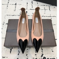 ​Buy Fashionable Alaia Le Cœur Heart Ballet Flats in Suede and Patent Leather AL100803 Nude Pink 2024