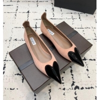 ​Buy Fashionable Alaia Le Cœur Heart Ballet Flats in Suede and Patent Leather AL100803 Nude Pink 2024