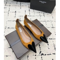 Best Product Alaia Le Cœur Heart Ballet Flats in Suede and Patent Leather AL100803 Yellow 2024