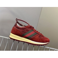 Shop Duplicate Gucci Women's Re-Motion Sneakers with Ankle Strap in GG Canvas and Suede Ancora Red 832918