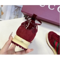 Shop Duplicate Gucci Women's Re-Motion Sneakers with Ankle Strap in GG Canvas and Suede Ancora Red 832918
