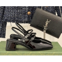 Grade Quality Gucci Patent Leather Slingback Pump 4.5cm With Strass GG Buckle Strap Black 0712012