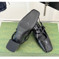Grade Quality Gucci Patent Leather Slingback Pump 4.5cm With Strass GG Buckle Strap Black 0712012