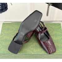 Best Grade Gucci Patent Leather Slingback Pump 4.5cm With Strass GG Buckle Strap Burgundy 0712013