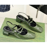 Low Price Gucci Patent Leather Slingback Pump 4.5cm With Strass GG Buckle Strap Green 0712014