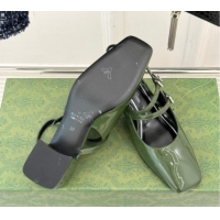 Low Price Gucci Patent Leather Slingback Pump 4.5cm With Strass GG Buckle Strap Green 0712014