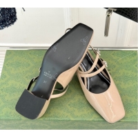 Top Grade Gucci Patent Leather Slingback Pump 4.5cm With Strass GG Buckle Strap Nude 0712015