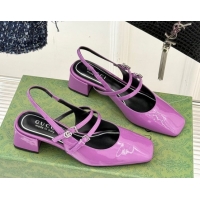 Unique Style Gucci Patent Leather Slingback Pump 4.5cm With Strass GG Buckle Strap Purple 0712016