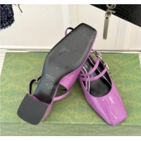 Unique Style Gucci Patent Leather Slingback Pump 4.5cm With Strass GG Buckle Strap Purple 0712016