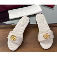 Shop Duplicate Gucci Leather Flat Slides Sandal with Double G White 832449