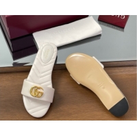 Shop Duplicate Gucci Leather Flat Slides Sandal with Double G White 832449