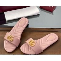Perfect Gucci Leather Flat Slides Sandal with Double G Light Pink 2025 832449