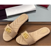Best Grade Gucci Leather Flat Slides Sandal with Double G Beige 2025 832449