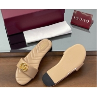 Best Grade Gucci Leather Flat Slides Sandal with Double G Beige 2025 832449