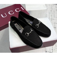Shop Duplicate Gucci Gigi Loafers in Suede with Horsebit Black 832633