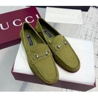 Buy Luxury Gucci Gigi Loafers in Suede with Horsebit Green 2025 832633