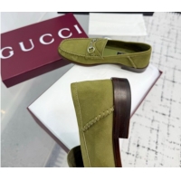 Buy Luxury Gucci Gigi Loafers in Suede with Horsebit Green 2025 832633