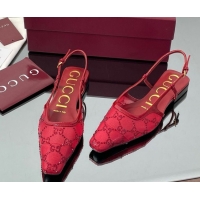 Luxury Gucci GG Mesh and Patent Leather Slingback Flats Red 2025 840728