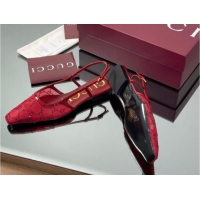 Luxury Gucci GG Mesh and Patent Leather Slingback Flats Red 2025 840728