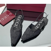 Modern Gucci GG Mesh and Patent Leather Slingback Flats Black 2025 840728