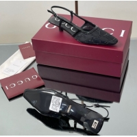 Shop Cheap Gucci GG Mesh and Patent Leather Slingback Pumps 3.5cm Black 840728