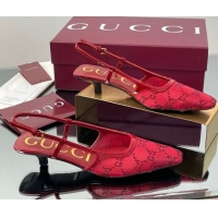 Top Grade Gucci GG Mesh and Patent Leather Slingback Pumps 3.5cm Red 2025 840728