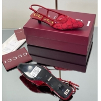 Top Grade Gucci GG Mesh and Patent Leather Slingback Pumps 3.5cm Red 2025 840728