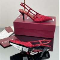 Trendy Design Gucci GG Mesh and Patent Leather Slingback Pumps 7.5cm Red 2025 840728
