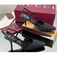 Charming Gucci GG Mesh and Patent Leather Slingback Pumps 7.5cm Black 2025 840728 0712035