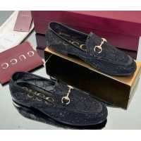 Stylish Gucci GG Mesh and Patent Leather Jordaan Loafers Black 0712037